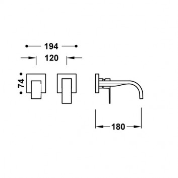 Element настінний do podtynkowego korpusu baterii umywalkowe TRES Cuadro, кран 180mm, золото 