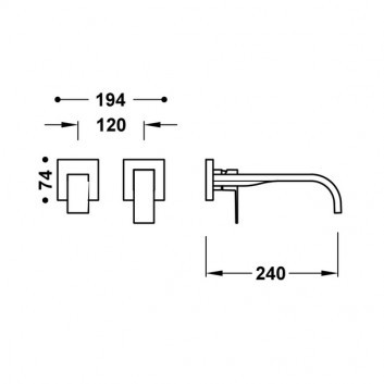 Element настінний do podtynkowego korpusu baterii umywalkowe TRES Cuadro, кран 240mm, чорний матова 