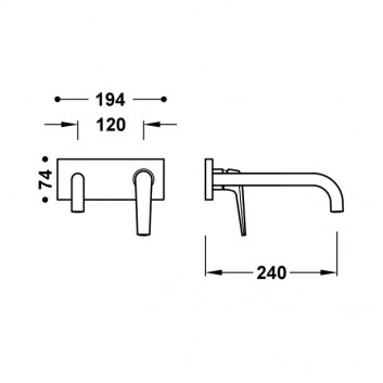 Element настінний do podtynkowego korpusu змішувача для умивальника TRES FUJI, кран 240mm, хром