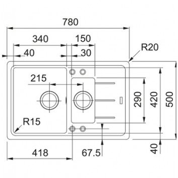 Zlewozmywak wbudowywany, Franke Basis BFG 651-78 ,чорний злив, чорний мат.