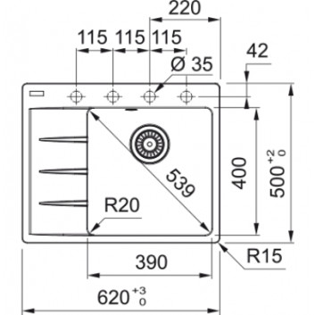 Zlewozmywak Franke Centro CNG 611-62 TL, ociekacz з лівої сторони, чорний мат.