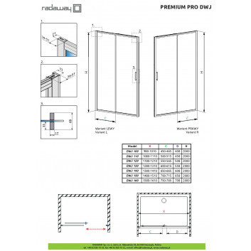 бічна стінка Radaway Premium Pro KDJ 70x200 cm, , прозоре скло, profil хром