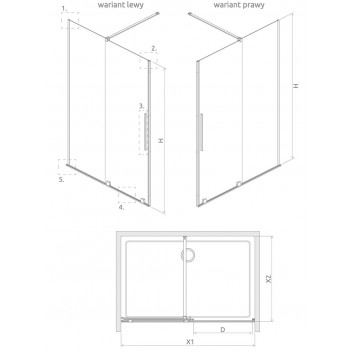 Двері розсувні walk-in Radaway Furo Gold, ліве, з стінкою, 160x200cm, скло прозоре, profil золотий