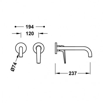 Element настінний do podtynkowego korpusu змішувача для умивальника TRES FUJI, кран 237mm, хром