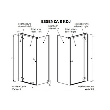 Двері кабіни prysznicowej Radaway Essenza 8 KDJ 100, ліве, 1000x2000mmm, скло прозоре, хром