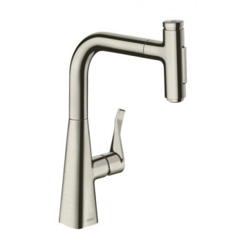 Кухонний змішувач Hansgrohe Metris Select M71, одноважільний 320, висувний злив, 2jet, sBox - благородна сталь finish