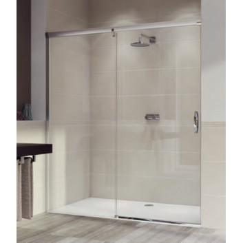 Двері розсувні Huppe Aura Elegnace одночастинні ze stały segmentem, праве, 90x200 cm, прозоре скло, срібний глянцевий профіль