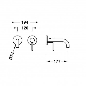 Element настінний do podtynkowego korpusu baterii umywalkowe TRES STUDY, кран 237mm, чорний матова