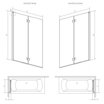 Ширма для ванни Radaway Nes PNJ 100, лівий, скло прозоре, 100x150cm, profil хром