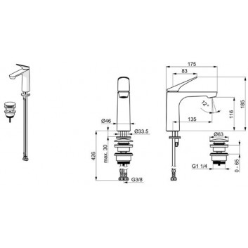 Змішувач для умивальника Oras Inspera, підлогова, висота 169mm, хром