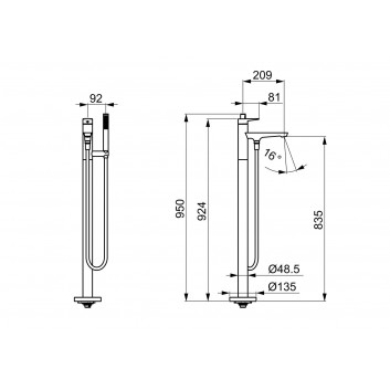 Змішувач для умивальника HansaGenesis з бічним важелем mieszacza, підлогова, одноважільний - хром