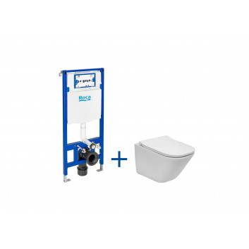 Комплект прихований Roca DUPLO ONE + раковина WC підвісна GAP ROUND COMPACTO RIMLESS з сидінням SLIM, біла