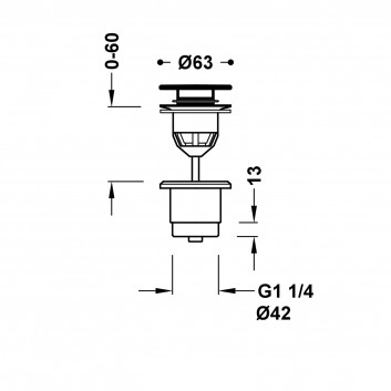 Злив раковинний Tres, click-clack, 63mm, 24-K золото матове