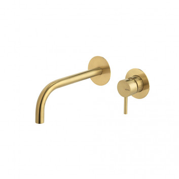 Змішувач для умивальника Vema Tiber Steel, прихований, на 2 отвори, кран 208mm, без пробки, нержавіюча сталь inox