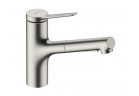 Кухонний змішувач Hansgrohe Zesis M33, одноважільний, з краном, який виймаЄться, 2jet - благородна сталь finish
