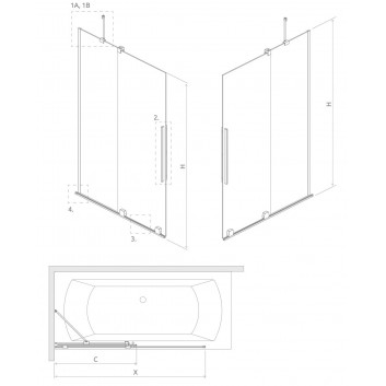 Ширма для ванни Radaway Furo Gold PND II, правий, скло прозоре, 100x150cm, przesuwny, золотий profil