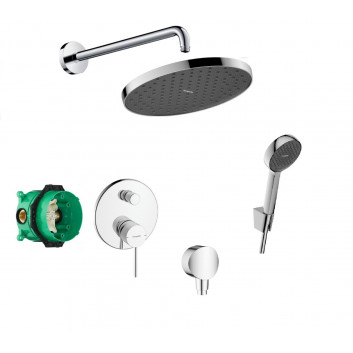 Душовий комплект Hansgrohe WallStoris, на стіну, змішувач термостатичний, 1 wyjście wody, з корзиною, wieszakiem i suwakiem, чорний мат.