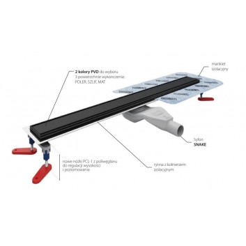 Комплект Wiper New Premium, лінійне обтікання 110 cm, Ponente, z obrotowym syfonem snake 360, szlif