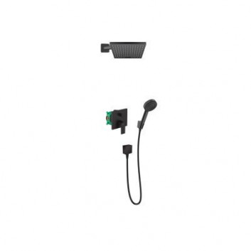 Душовий комплект Hansgrohe WallStoris, на стіну, змішувач термостатичний, 1 wyjście wody, з корзиною, wieszakiem i suwakiem, чорний мат.