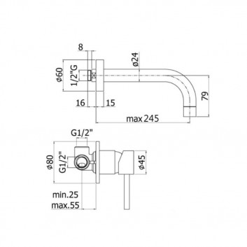 Змішувач для умивальника прихований L-245mm Paffoni Stick- sanitbuy.pl