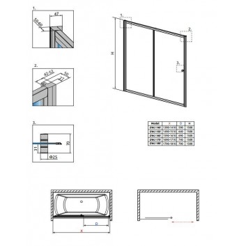 Ширма для ванни 140 cm з дверми розсувними Radaway Vesta DWJ- sanitbuy.pl